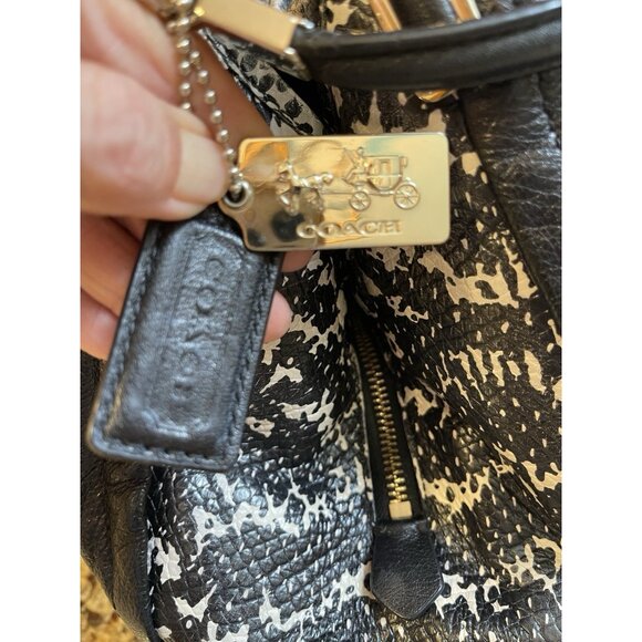 Coach Black Leather Tote Shoulder Bag F1393 Python Snake Print Trim Medium - Picture 15 of 15